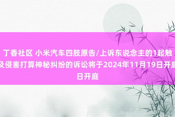 丁香社区 小米汽车四肢原告/上诉东说念主的1起触及侵害打算神秘纠纷的诉讼将于2024年11月19日开庭