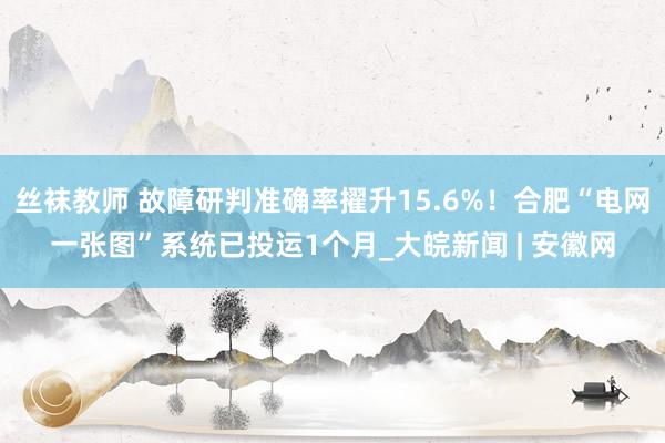 丝袜教师 故障研判准确率擢升15.6%！合肥“电网一张图”系统已投运1个月_大皖新闻 | 安徽网