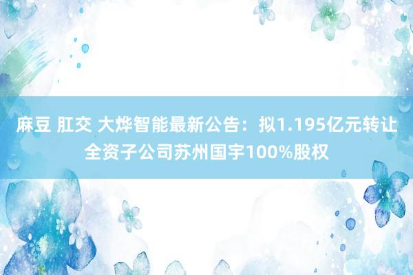 麻豆 肛交 大烨智能最新公告：拟1.195亿元转让全资子公司苏州国宇100%股权