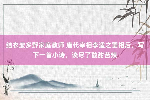 结衣波多野家庭教师 唐代宰相李适之罢相后，写下一首小诗，谈尽了酸甜苦辣